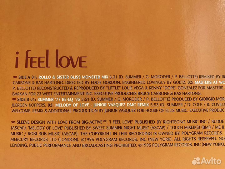 Disco House:Donna Summer– I Feel Love LP 95 UK MT