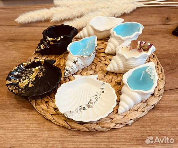 Ракушка из гипса, свеча. Кашпо, пелельница
