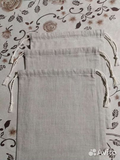 Экомешочки льняные с хлопковыми завязками