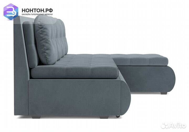 Угловой диван дельфин Кормак велюр серо-синий