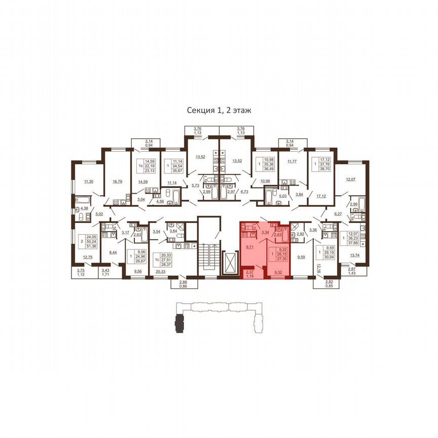 1-к. квартира, 27,4 м², 6/6 эт.