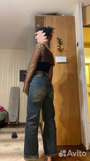 Кроп-топ сетка, ручная работа (коричневый цвет)