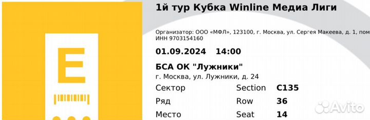 Билет на Кубок Лиги