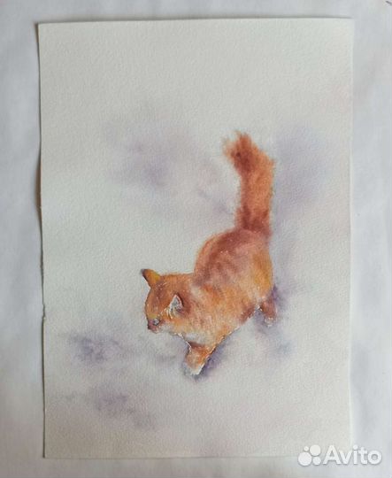 Рыжий кот. Картина акварелью
