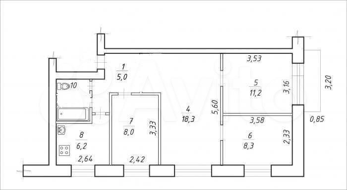 3-к. квартира, 58,9 м², 5/5 эт.