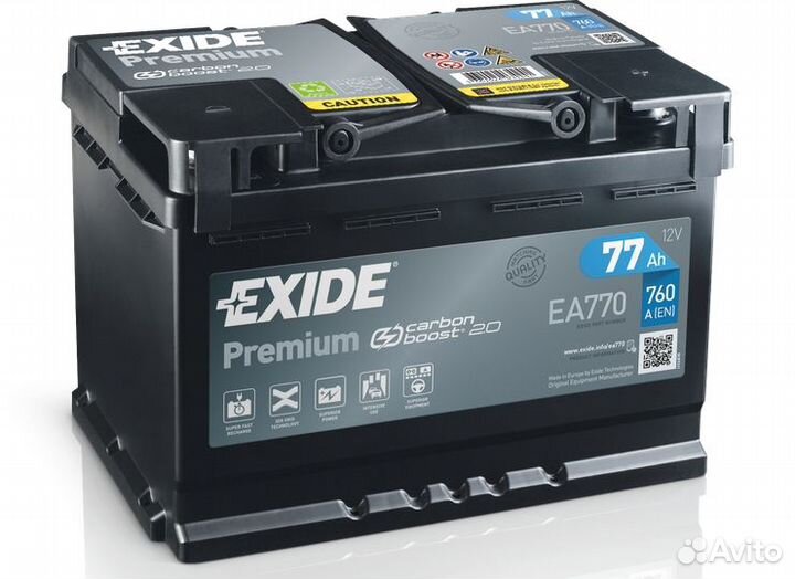 Аккумулятор Exide Premium 77R EA770 обр. пол. 77 А