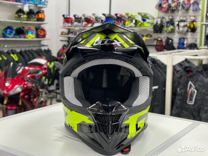 Шлем Кроссовый GTX Black/Fluo Yellow/Grey