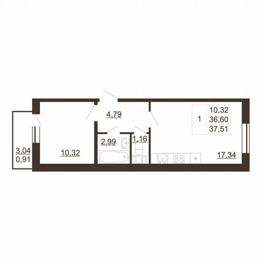1-к. квартира, 37,5 м², 4/6 эт.