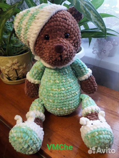 Мишка, вязаная игрушка, мягкая плюшевая игрушка