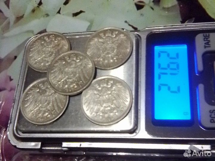 Германия. Погодовка - 1 марка. Серебро 900 Unc