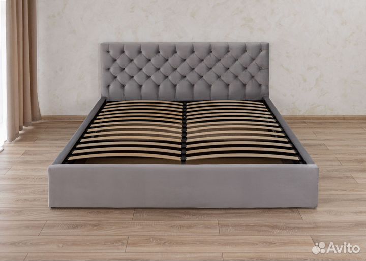 Кровать с подъемным механизом 200х200 серый велюр
