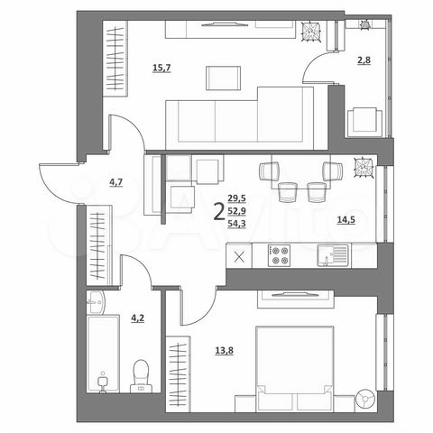 2-к. квартира, 55 м², 11/15 эт.