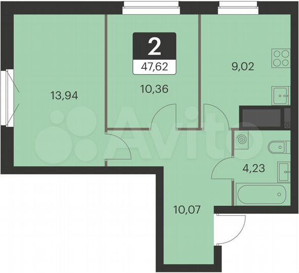 2-к. квартира, 47,6 м², 18/18 эт.