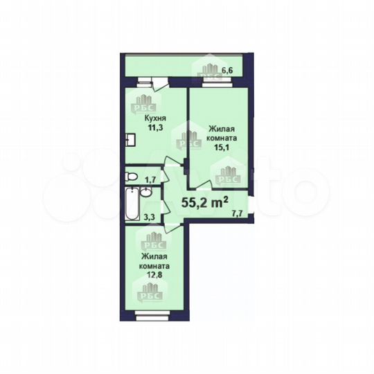 2-к. квартира, 55,2 м², 11/16 эт.