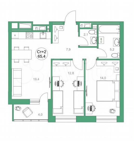 2-к. квартира, 65,5 м², 5/16 эт.
