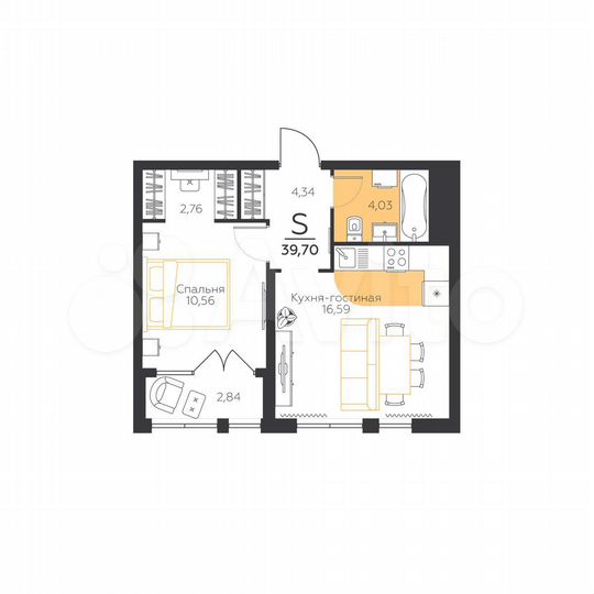 1-к. квартира, 39,7 м², 1/5 эт.