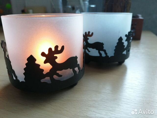 Подсвечники с оленями матовое стекло 2 штуки