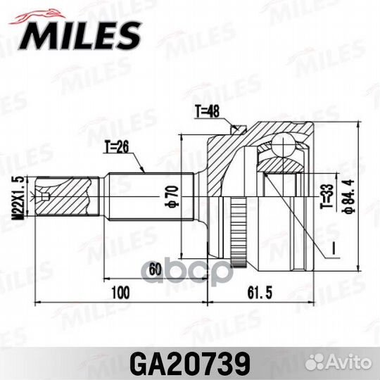 ШРУС miles GA20739 toyota camry 11- нар. GA20739