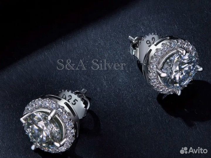 Пусеты с бриллиантами(муассанит) 1,2 карата