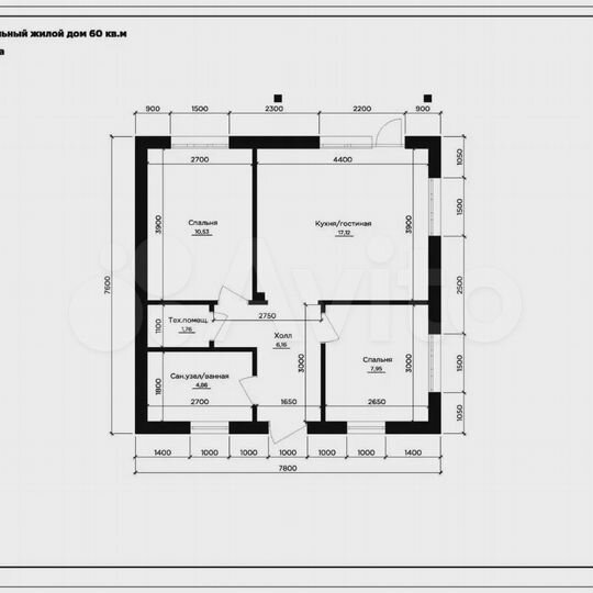 Дом 60 м² на участке 10 сот.