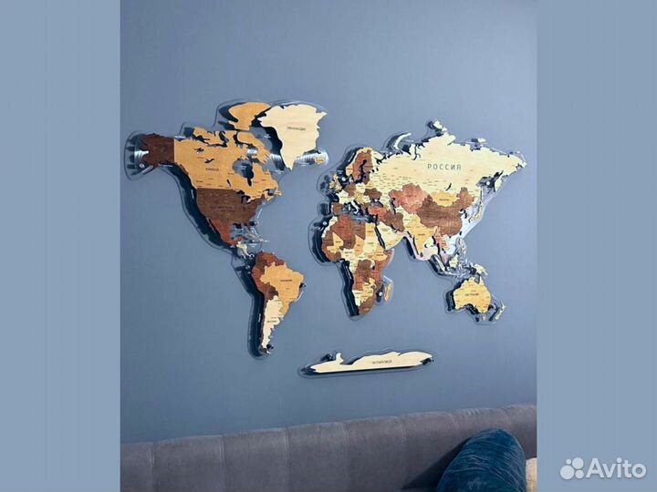 Деревянная карта мира на стену