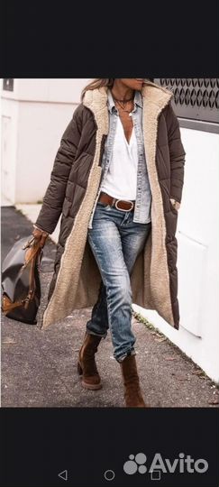Коричневое зимнее двухстороннее пальто