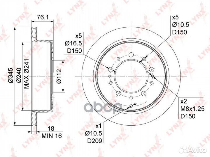 Диск тормозной зад BN1186 lynxauto
