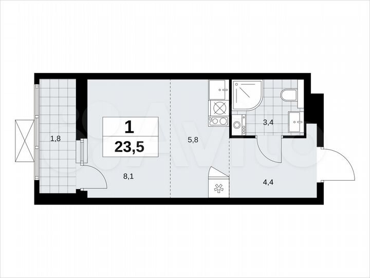 Квартира-студия, 23,5 м², 15/19 эт.