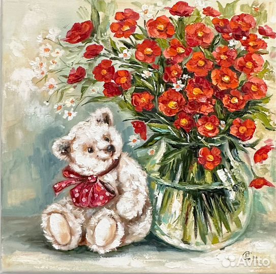 Картина маслом с цветами в вазе Картина букет