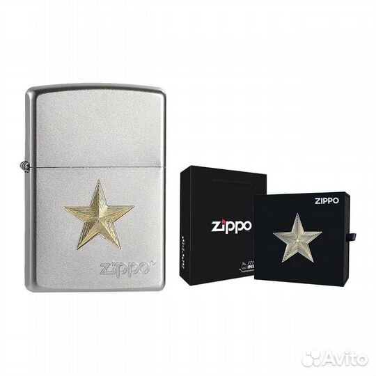 Зажигалка Zippo серебряная с золотой звездой