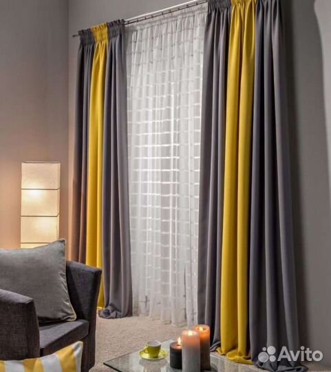 Шторы двухцветные канвас блэкаут на карниз 3м