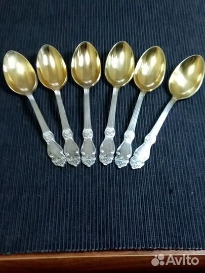 Чайные ложки мельхиор с позолотой
