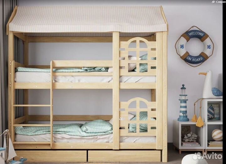 Детская двухъярусная кровать домик