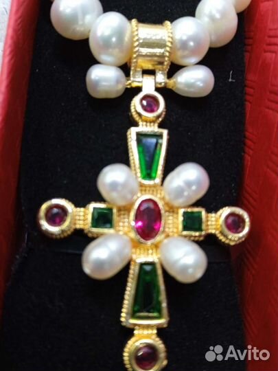 Крест грузинской Царицы Тамары,серебро с нат.жемчу