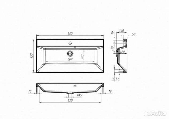 Раковина BelBagno 90 BB900/450-LV-MR-AST Белая