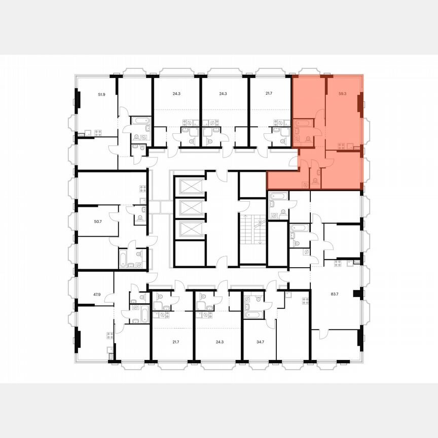 2-к. квартира, 57,7 м², 13/20 эт.