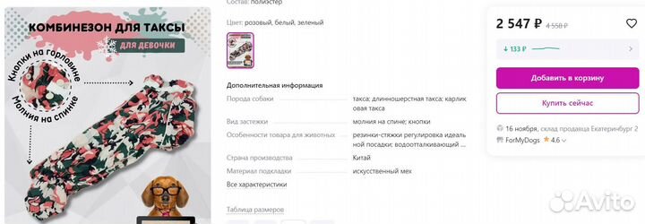 Комбинезон для таксы девочки