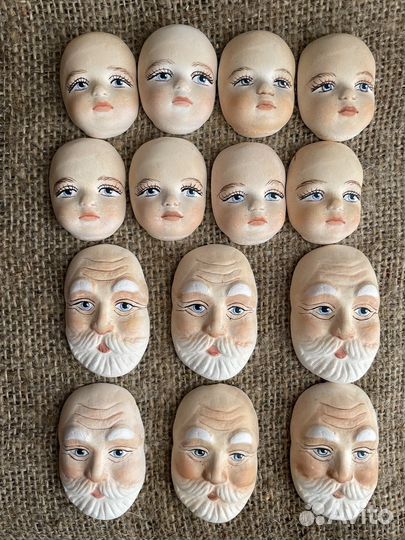 Личико для ватной игрушки, Дед Мороз, Снегурочка