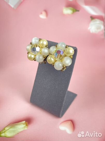 Винтаж клипсы белый цветок Lisner 60-80гг К16Д