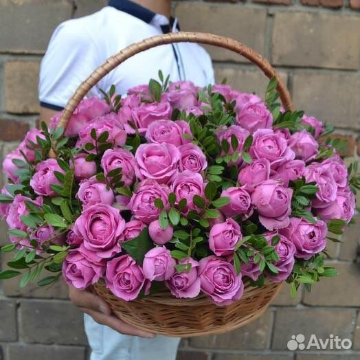 Пионовидные розы. Букет Корзина
