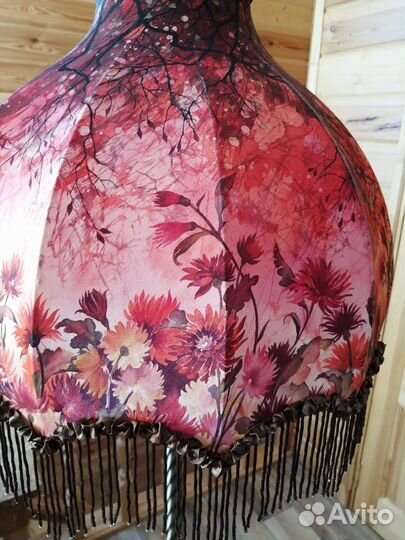 Торшер напольный ручной работы, роспись по шелку