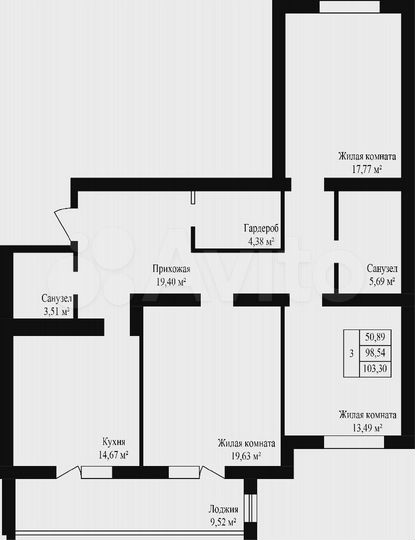 3-к. квартира, 103,3 м², 1/5 эт.