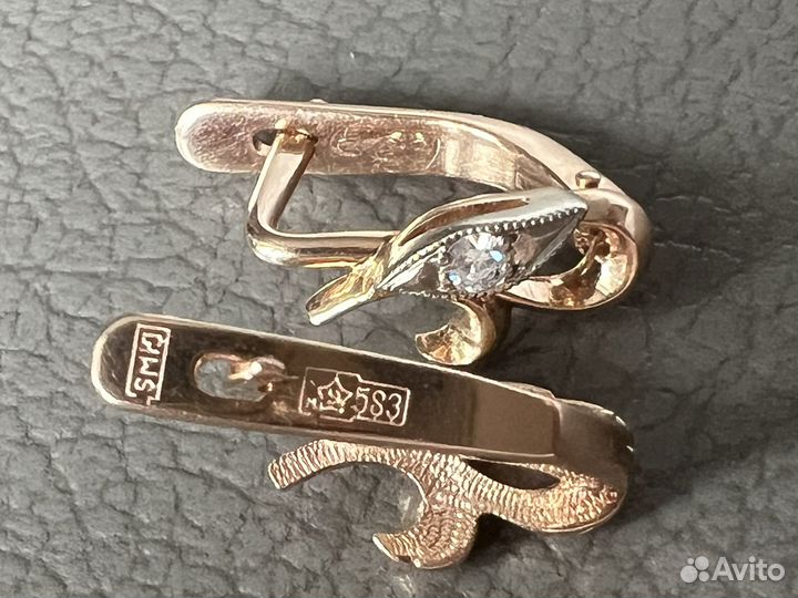 Золотые серьги с бриллиантами 583 проба СССР