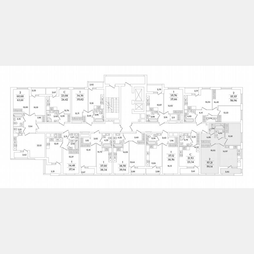 2-к. квартира, 59,1 м², 4/17 эт.