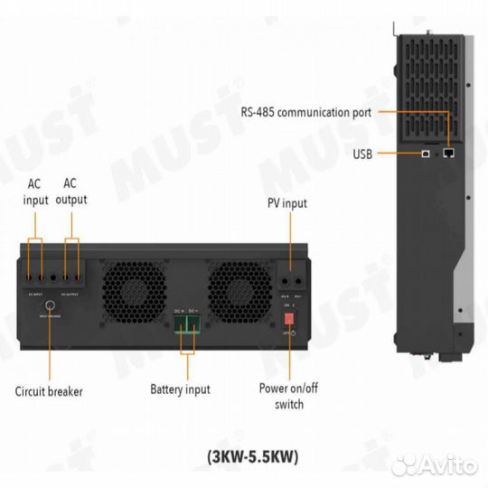 Гибридный инвертор с mppt контроллером 48В, 5кВт
