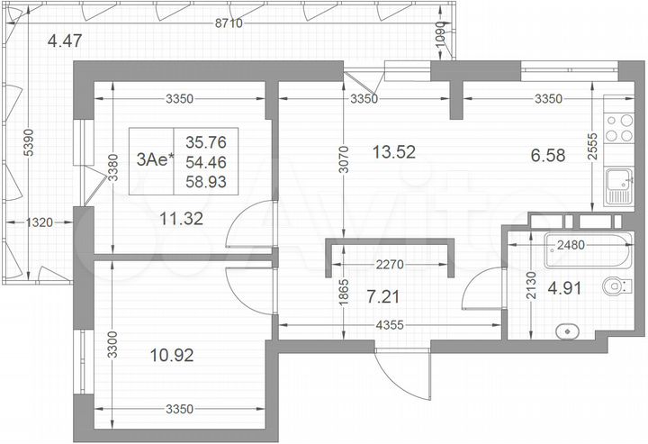 3-к. квартира, 58,9 м², 10/17 эт.