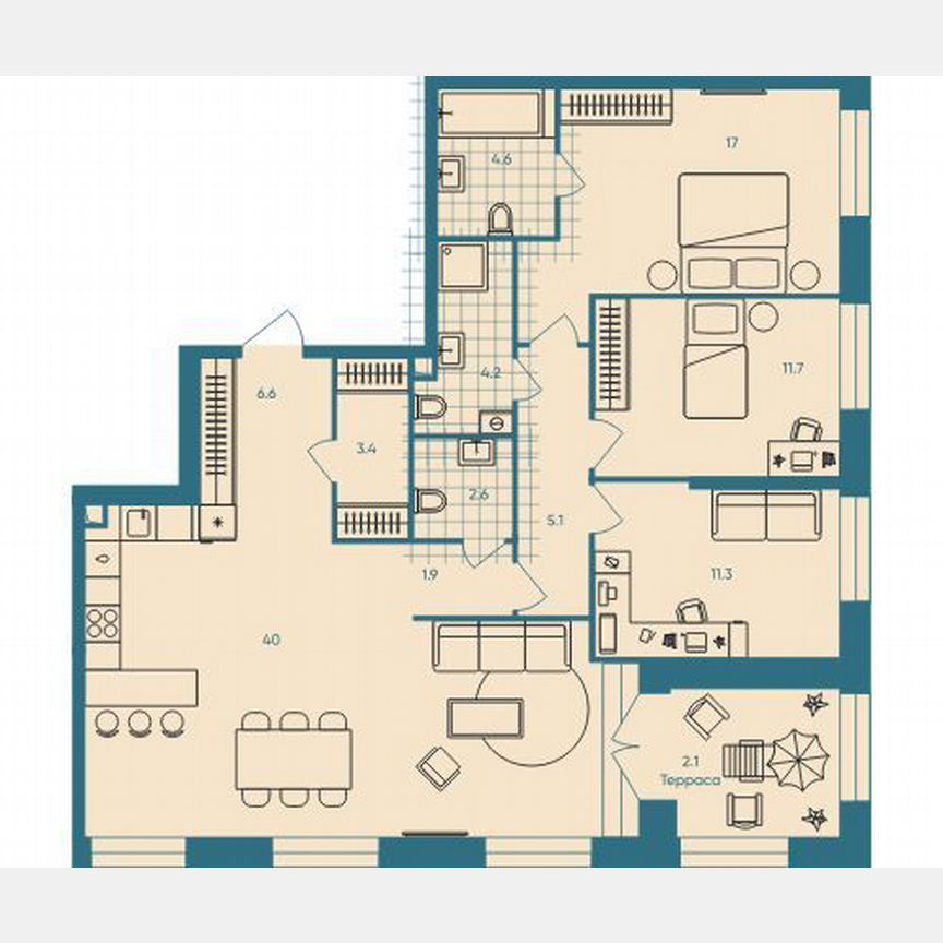3-к. квартира, 110,5 м², 31/33 эт.