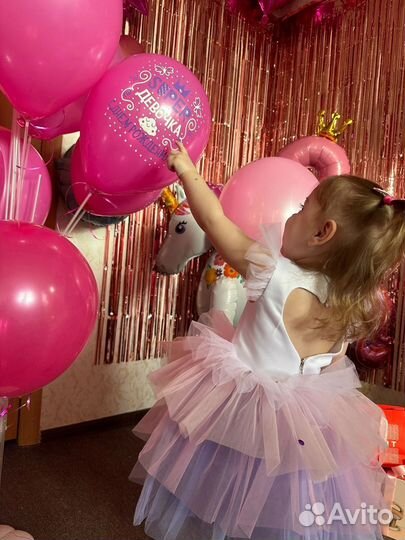 Платье единорог радужное пачка Фатин 98