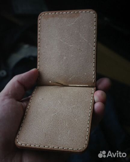 Кардхолдер из кожи, зажим для купюр, ручная работа