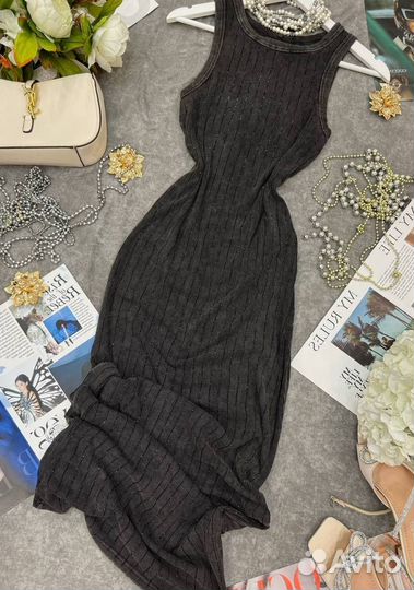 Платье лапша майка в стразах в полоску